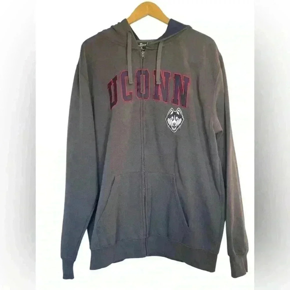 Men's Colosseum Charcoal UConn Huskies Logo Full-Zip Hoodie Extra Large Stitched - Picture 2 of 10